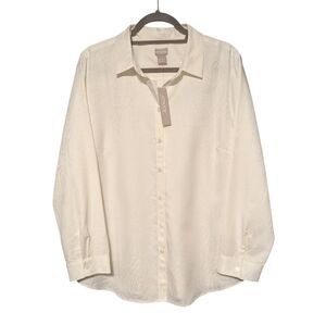 NWT Chico's Button Up Bone White Paisley Jacquard Blouse Classic 12/14